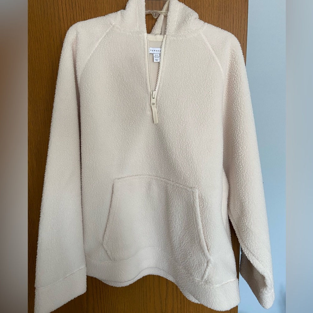 Topshop White Sherpa quarter zip hoodie